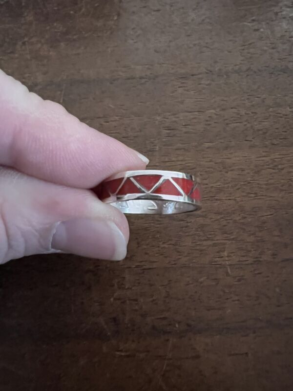 Navajo Red Coral Band Ring Zuni Size 12 Native American Wow Sterling Silver