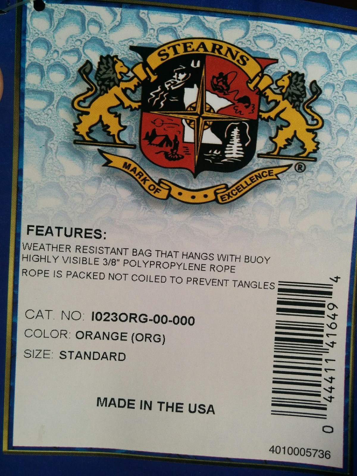 STEARNS NEW Ring Buoy Line w/Bag - 90' + NIB STAINLESS HANGAR BRACKET FREE SHIP