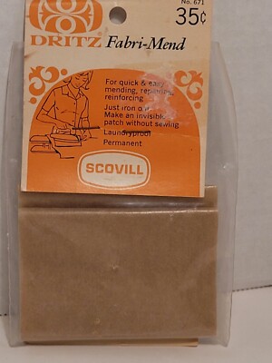 Vintage Dritz Fabri-Mend Scovill Iron On Clothing Patch New Old Stock Brown