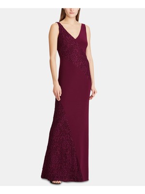 

RALPH LAUREN Женское бордовое кружевное платье макси без рукавов с V-образным вырезом, Burgundy