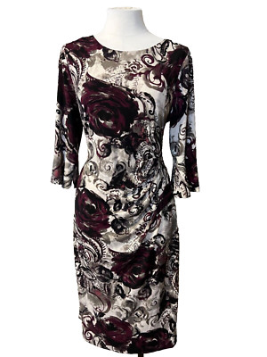 Connected Dress 12 Plum Washable Stretch 3/4 Long Sleeve Career NEW