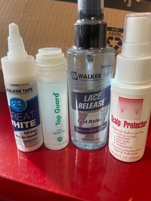 walker Tape lot Great White soft bond max strength, Lace Release 4 oz, and more.