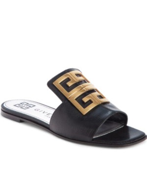 

Женские черные кожаные шлепанцы с круглым носком GIVENCHY, Черный, BE303AE05V