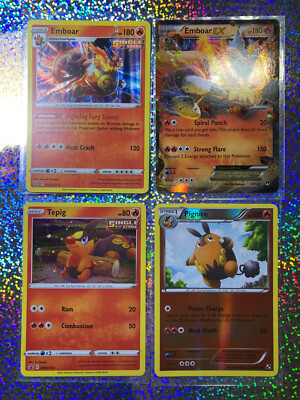 Pokemon TCG: 14/122 Emboar EX; Reverse Holo 17/114 Pignite; Promo SWSH172 Tepig