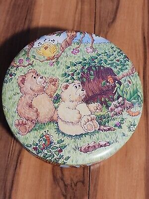 2" Tall Vintage Tin Metal Container | Bear Bee Scene | Cave Bears | Beautiful