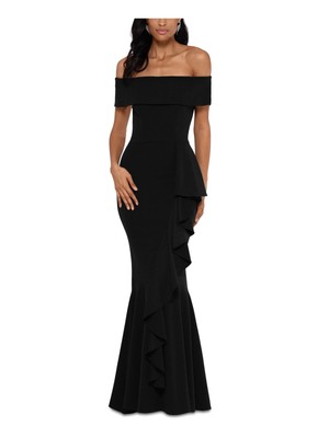 BETSY & ADAM Womens Black Cascade-ruffle Short Sleeve Formal Dress 14