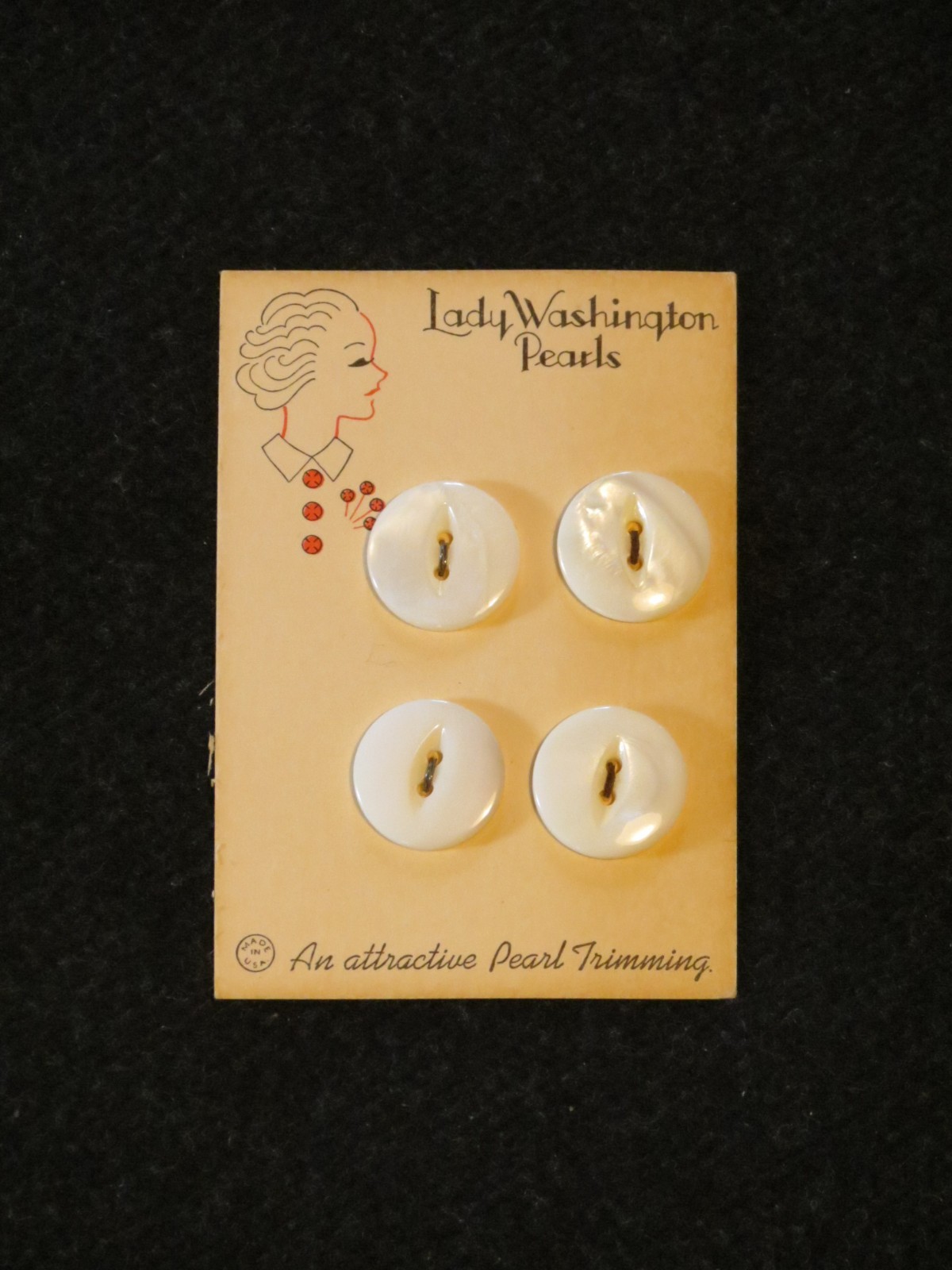 Vintage Pearl Buttons ¾ inch White Lady Washington 24 buttons 30’s 40’s NOS