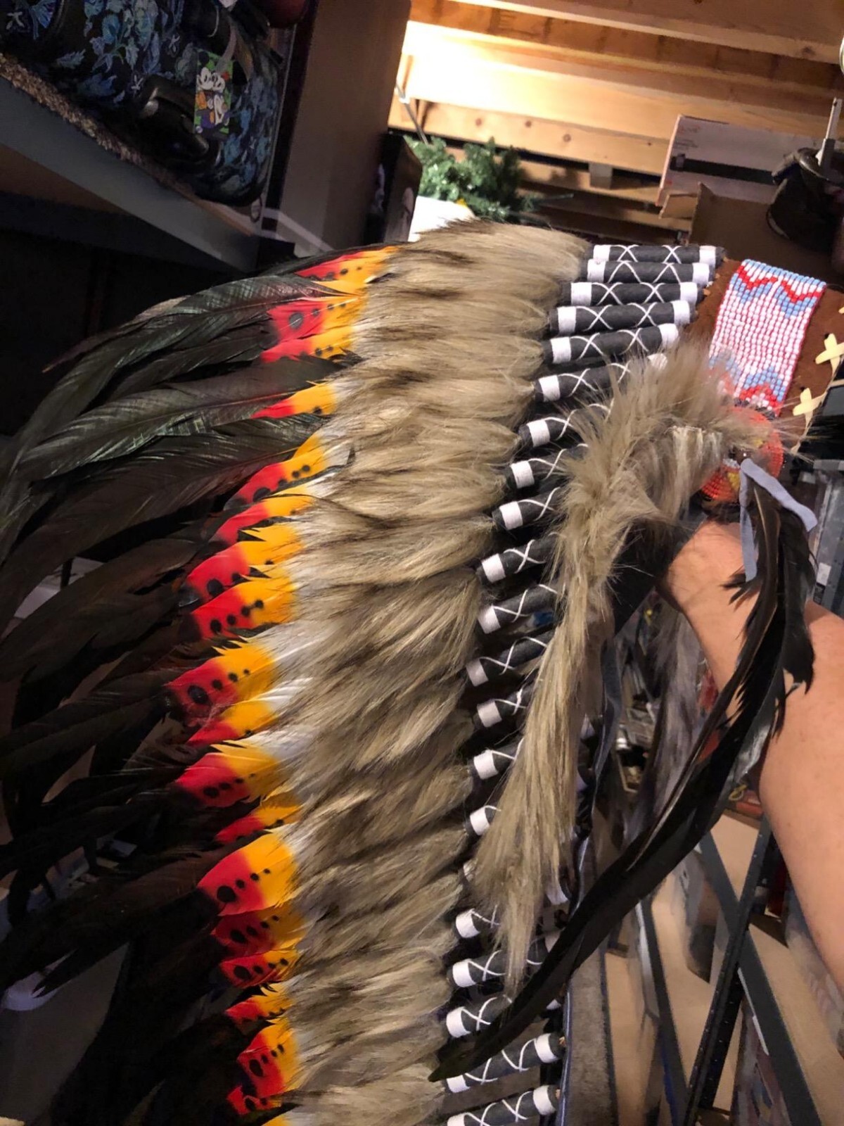 Pre-owned Handmade Native American Indian Inspired Feather Headdress Tribal Halloween Costume Props In Multi-color