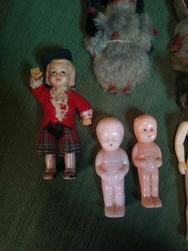 Vintage Lot Of 8 plastic dolls 3 have real fur