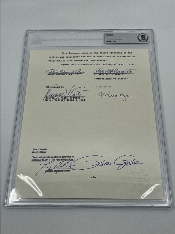Pete Rose Signed Autograph Banned from Baseball Document by