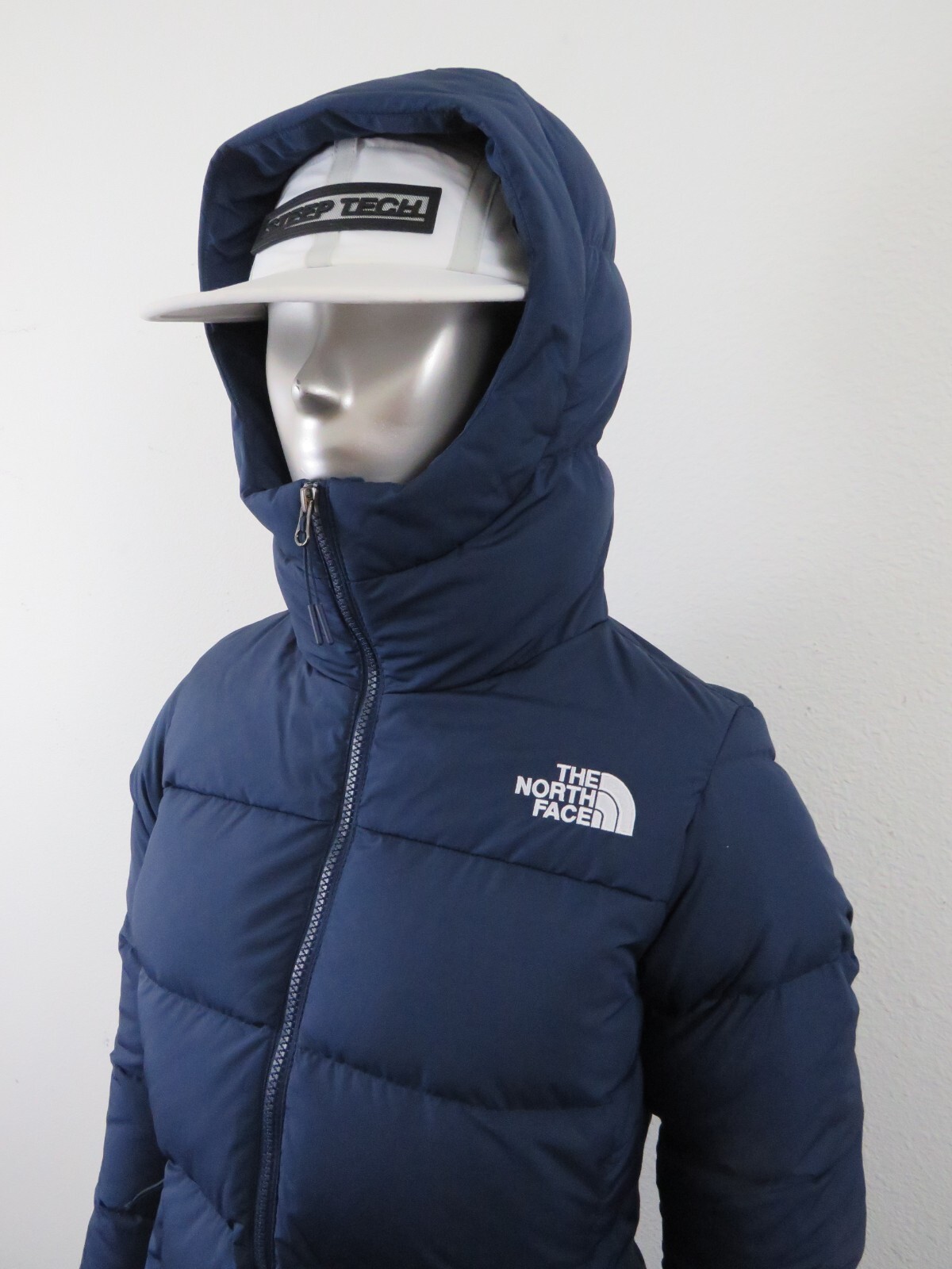 Pre-owned The North Face Womens  Gotham Mid Parka 550-down Winter Jacket Hooded - Navy Blue In Summit Navy Blue / Tnf White Logo