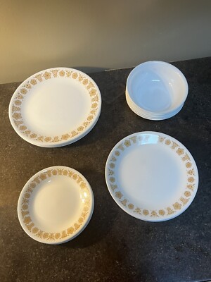VTG CORELLE Dinner Set Butterfly Gold 24 Pc DINNER PLACE SETTINGS For Six