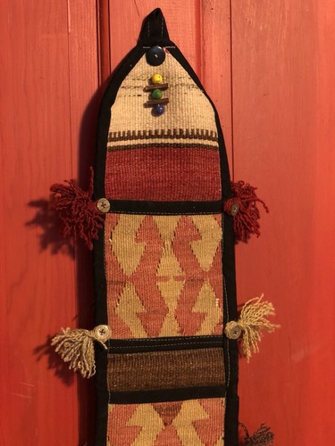 Vintage Multicolor Kilim Wall With Two Pockets Organizer Farmhouse Decor