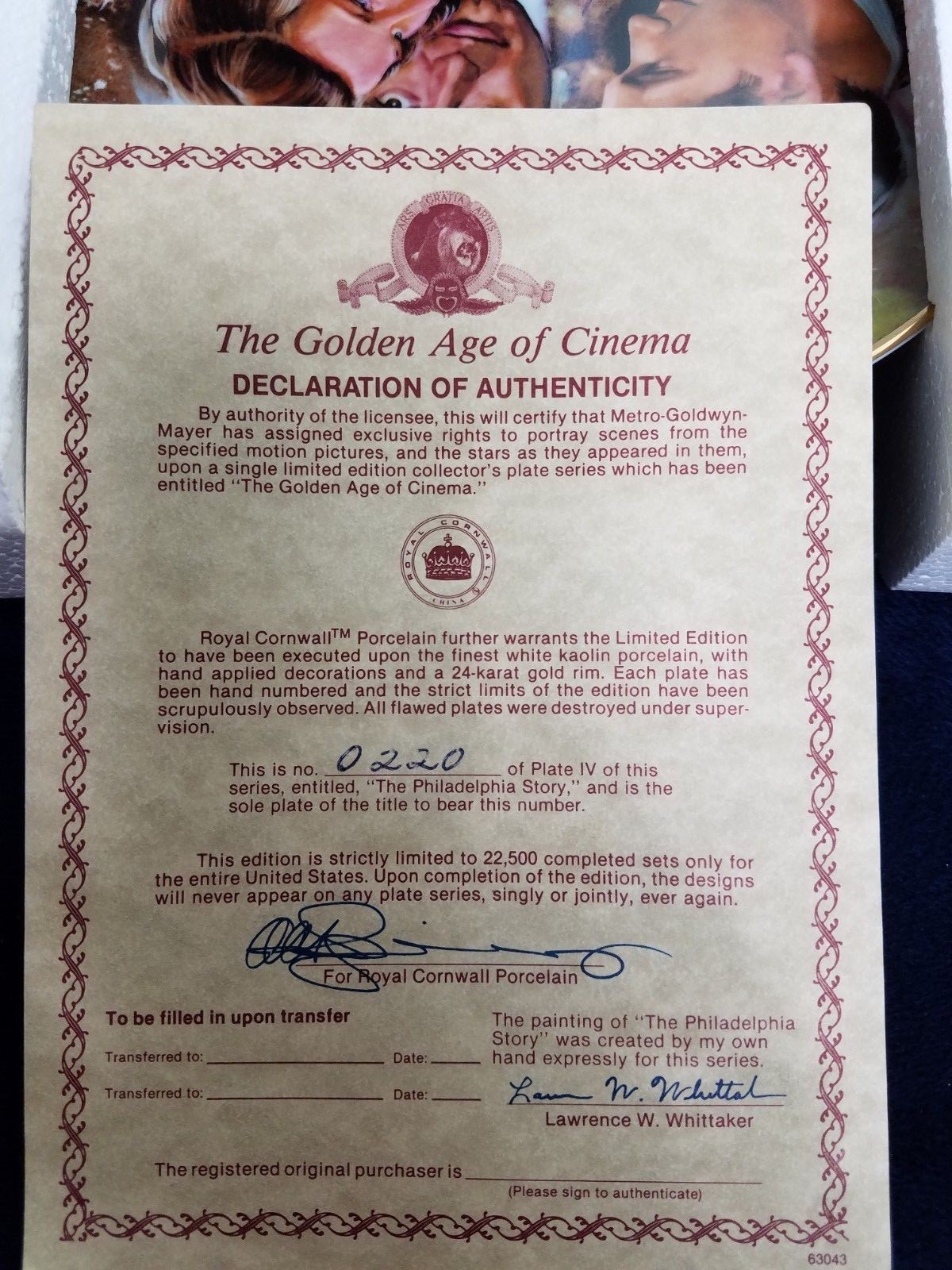 The Philadelphia Story Collector Plate Numbered The Golden Age Of Cinema MGM