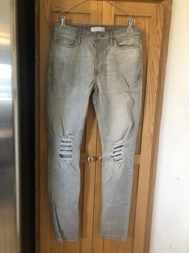 【DEARMINE】Dear Knee Damage Denim Topman Stretch Skinny Distressed Rip Knee Denim Jeans Gray