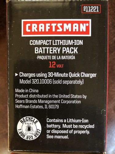 CRAFTSMAN NEXTEC 12V LI- ION BATTERY & MANUAL NEW in Retail Box AUTHENTIC