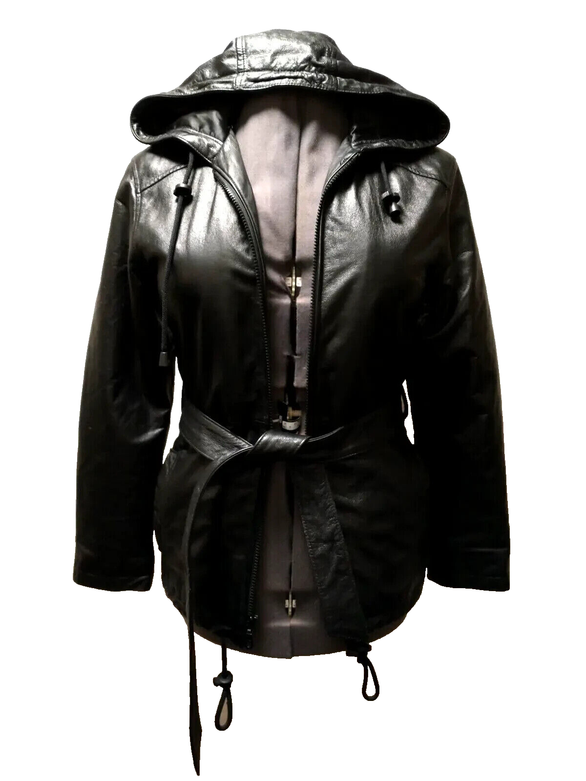 WILSONS LEATHER PINK GENUINE FUR リアルファー Vtg Wilsons Leather Women Black Genuine Leather Hooded