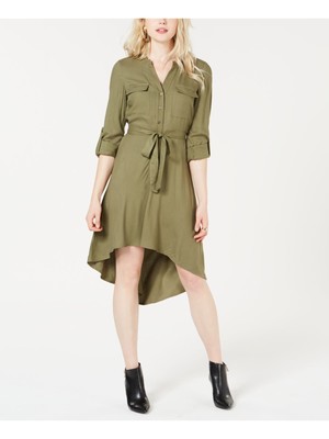

Женское зеленое платье-рубашка GUESS с поясом и высоким вырезом с разрезом ниже колена, Зеленый