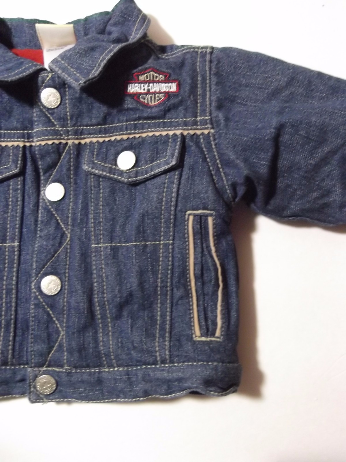 Harley Davidson 6-9 Month BORN TO RIDE Lined Coat Jacket Denim Lined Embroidered