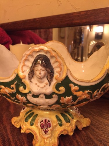Antique Victorian Footed Bowl Depicts Womans Face On Sides