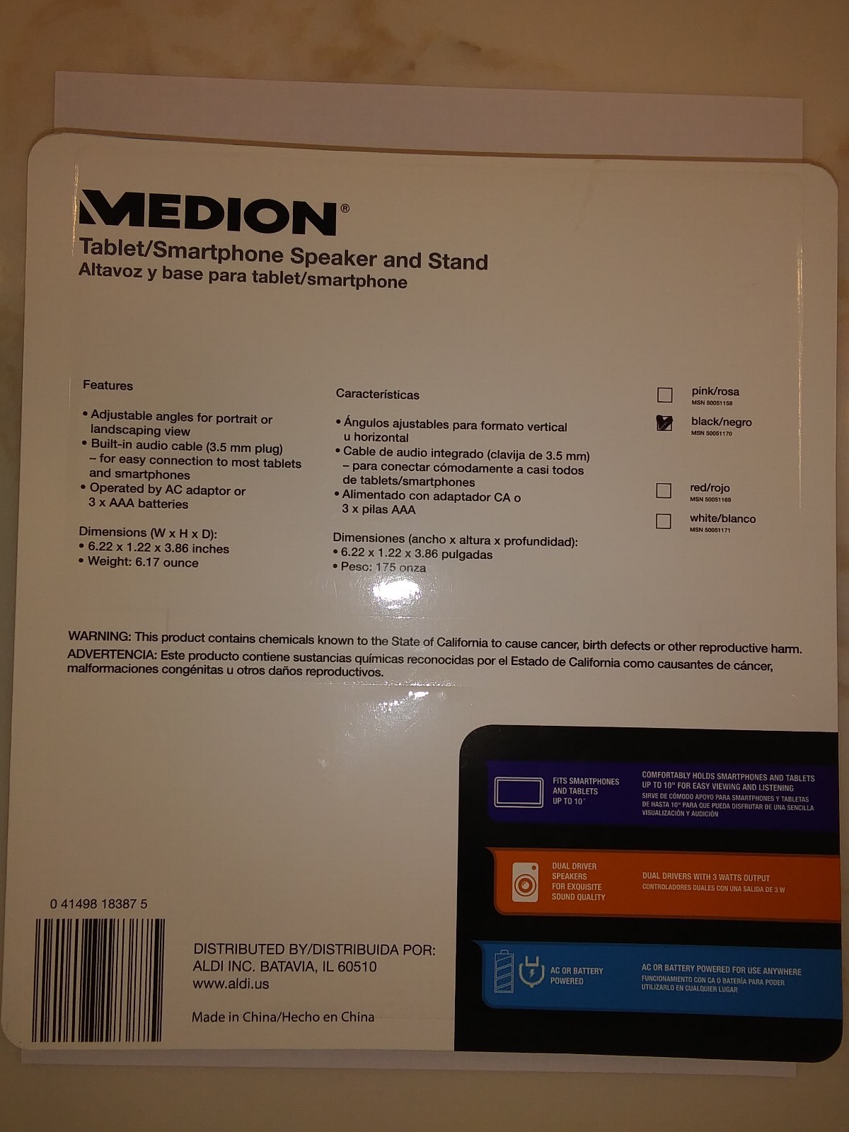 MEDION - TABLET/SMARTPHONE SPEAKER AND STAND - BLACK - NEW
