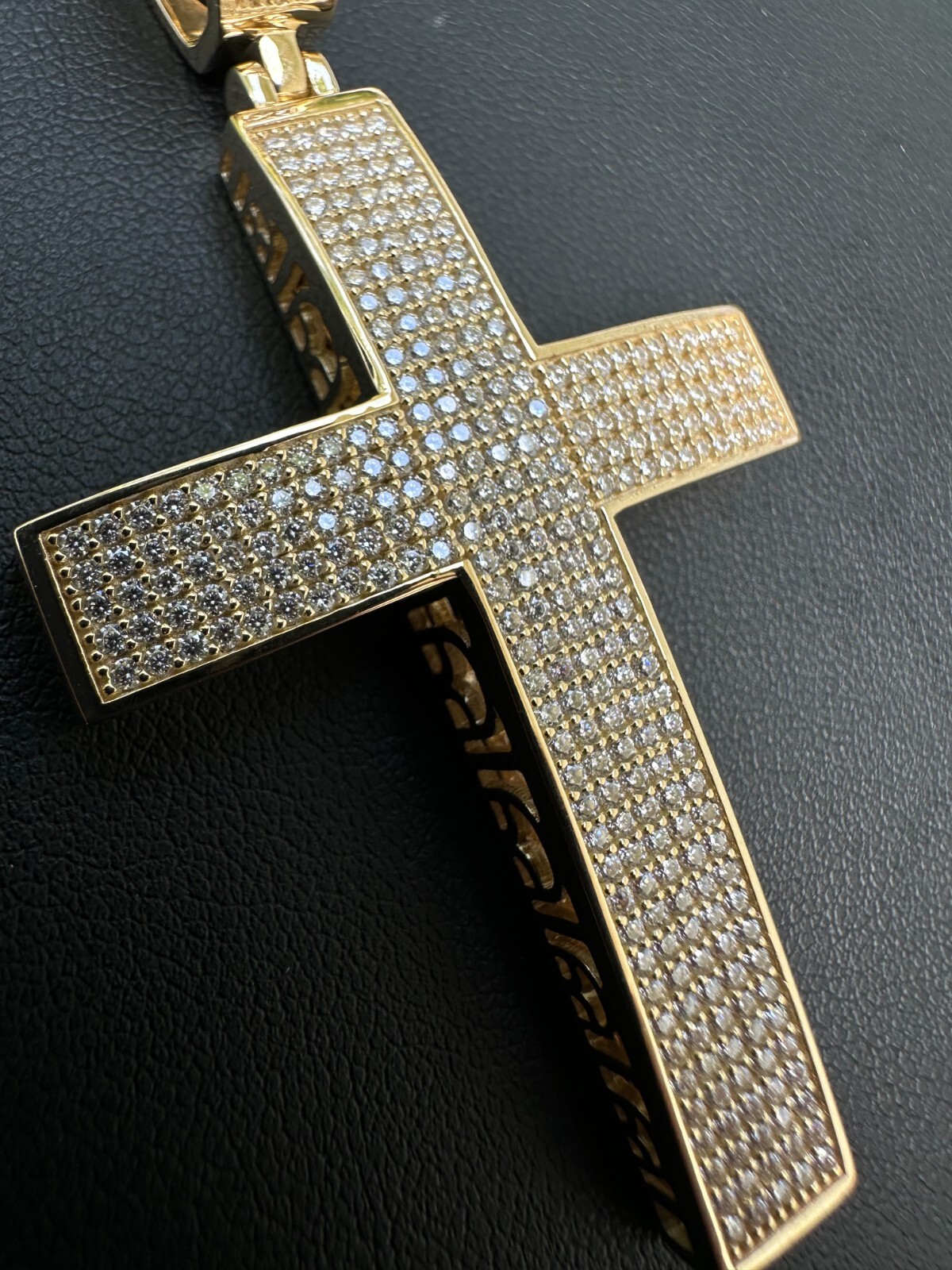 Pre-owned Hip Hop Solid 10k Yellow Gold 3ct Vvs Moissanite Cross Pendant Necklace 19g Mens Large In White