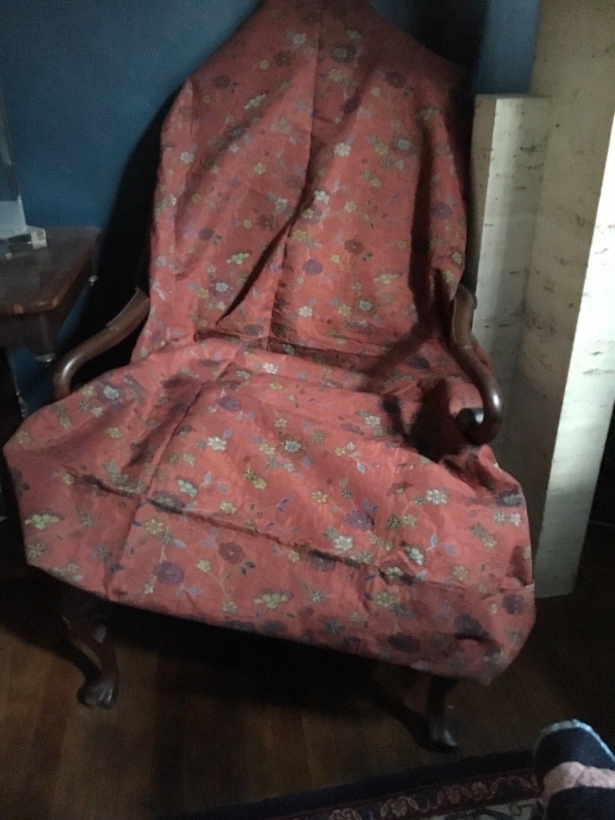 Vintage Waverly upholstery fabric,tapestry, 55x2yds #12,Burnt orange, blue flora