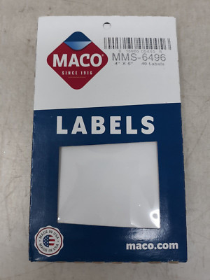 MACO MS-6496 4x6'' White Multi-Purpose Labels, Removable, Pack of 40