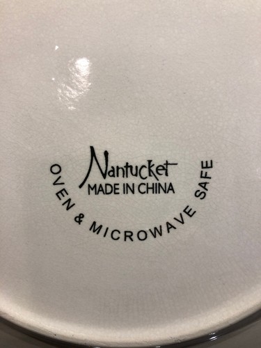 NANTUCKET HAND PAINTED APPLE PLATE w/GREEN STRIPED RIM