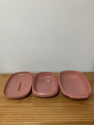 Tupperware Microwave Vegetable Steamer & Reheater Rose Pink #1273-5 Vintage