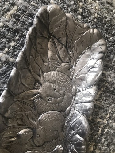 Long VTG Pewter Serving Dish Tray Platter ARTHUR COURT Easter Bunny Rabbit 1986