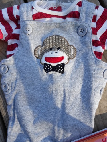 Sock Monkey Sleeper Size 3 M Knit sock monkey feet & HC book Baby Starters EUC