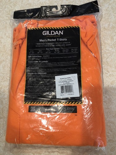 Men's Gildan Workwear Pocket T-Shirts  Safety Orange  2-Pack  Size: XL Clothing