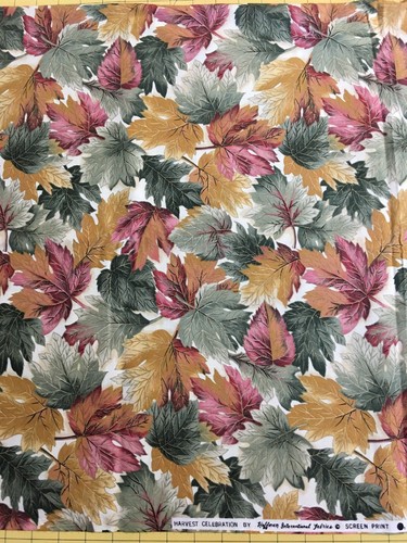 1 yd Maple LEAVES Gold Green Pink Orange Hoffman Cotton Fabric METALLIC