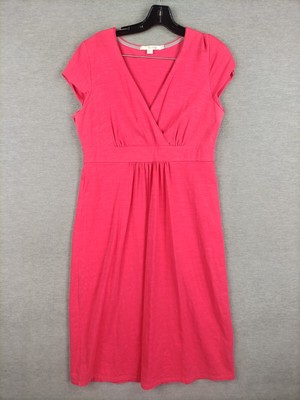 Boden Womens Dress 10 Long Coral Pink Sort Sleeve Knee Length Cotton Summer
