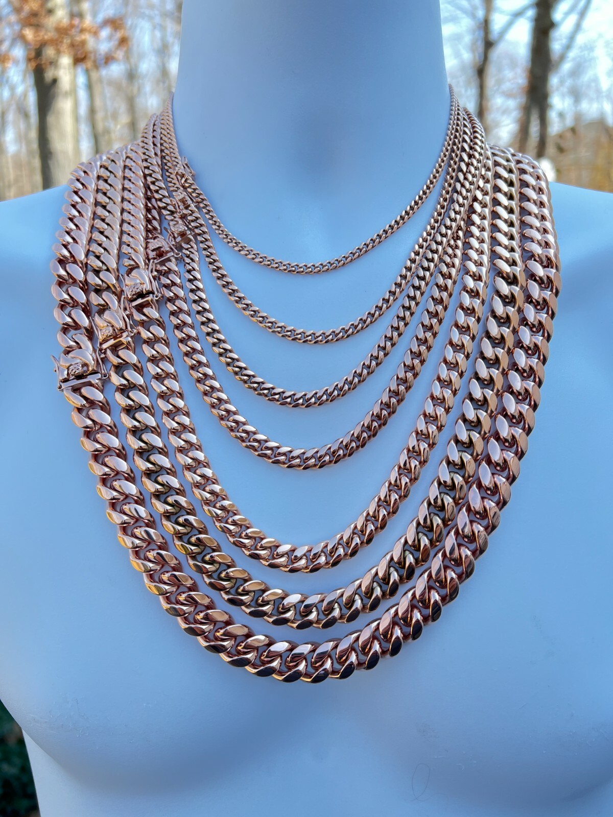 Miami Cuban Link Chain Necklace 14k Rose Gold Stainless Steel 4-18mm