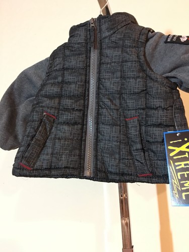 Ixtreme Baby Boys Infant Tonal print vest w/fleece hood and sleeve 12months