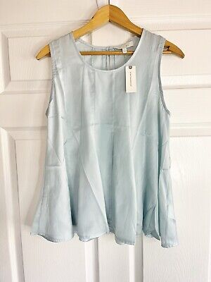 Anthropologie Eri & Ali Sky Blue Sleeveless A-Line Pleated Shirt Top Size Small