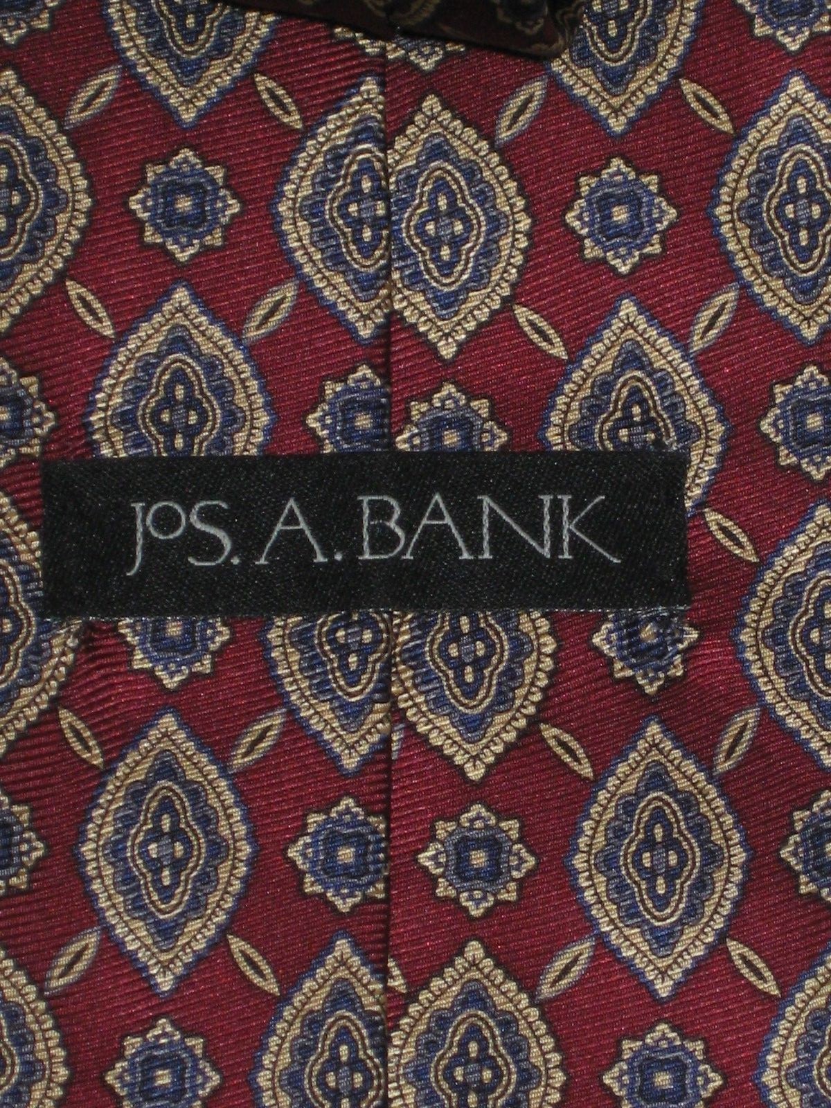 Men's Jos A Bank Neck Tie Burgundy with Blue and Gold