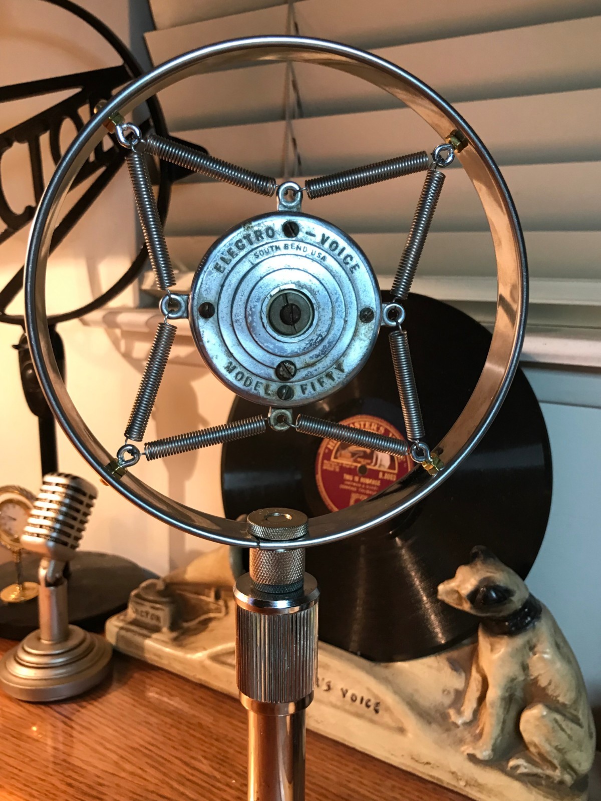 Vintage 40's Electro Voice Model Fifty Carbon Ring Spring Microphone w/ Stand