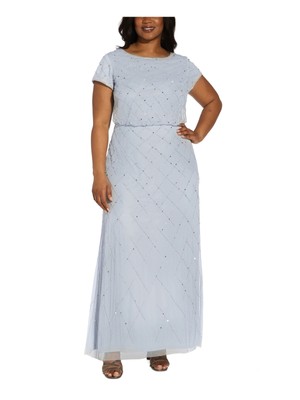 

ADRIANNA PAPELL Женское голубое длинное вечернее платье с короткими рукавами Plus, Light blue