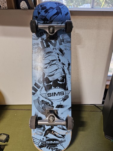Vintage Sims Skateboard, Light Blue Skulls And Ribbon | eBay