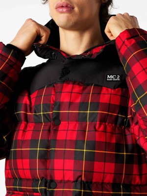 Pre-owned Mc2 Saint Barth Man Hooded Down Tartan Jacket In Red