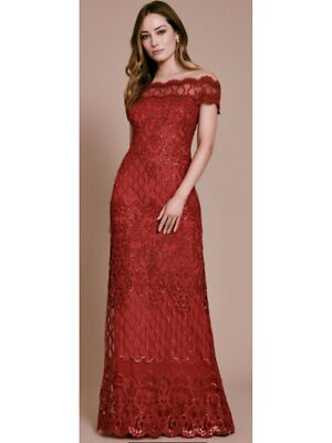 

TADASHI SHOJI Женское красное вечернее платье в полный рост с короткими рукавами, Красный