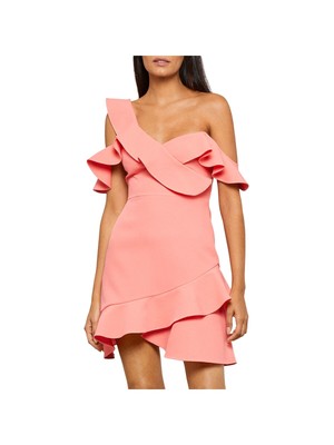

Женское коралловое мини-платье без рукавов с асимметричным подолом BCBG MAXAZRIA, Коралл