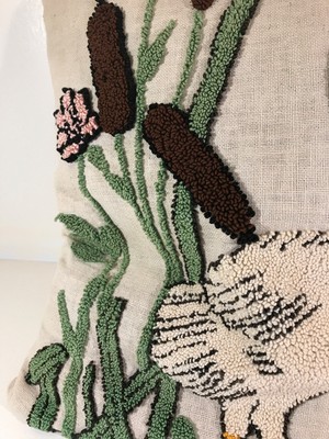 40s Swan Embroidered Pillow w/ cattails reeds NICE 13