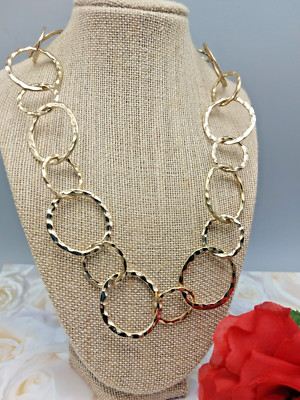 Beautiful NWT Signed Mocha Necklace 20'' Large and Smaller Hammered Rings