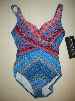 MIRACLESUIT Multicolor Casablanca Escape 1 PC Underwire Swimsuit Sz 16 NWT