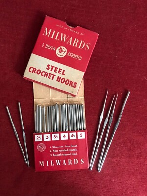 Vintage Milward Old UK Sizing Steel Crochet Hooks for Cotton Sold Individually.