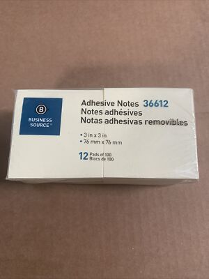 Business Source Adhesive Notes 100 Sheets 3''x3'' 12/PK Yellow 36612